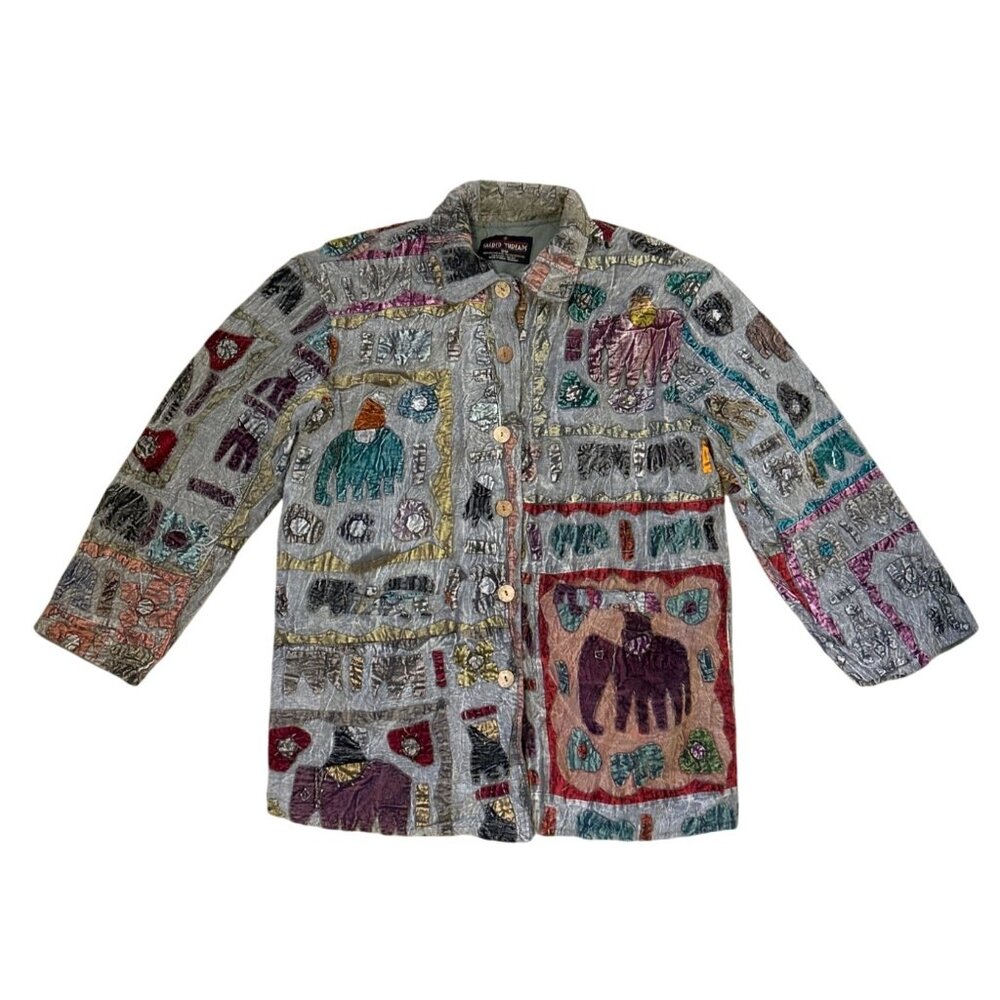 Sacred Threads Hippie Boho Multicolor 3D Patchwork Button Up Jacket  Size S/M